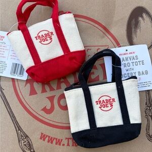2 Trader Joe's Mini Canvas Micro Tote Bags - Red and Black